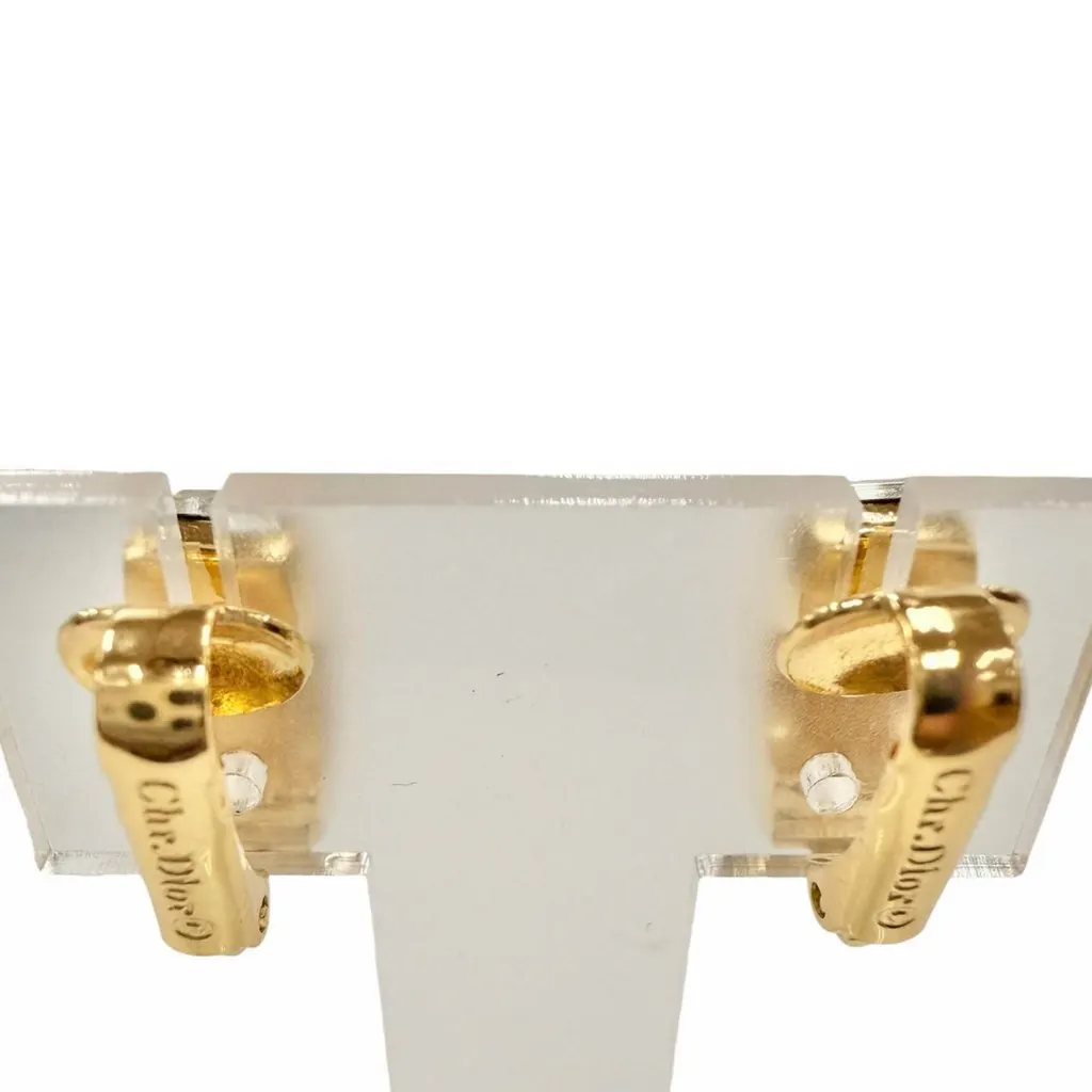 Dior Gold Plated Strass Hoop Clip On Earrings Gold Metal Very good - Back View