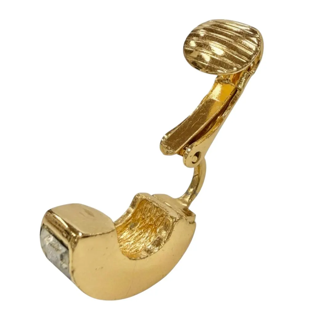 Dior Gold Plated Strass Hoop Clip On Earrings Gold Metal Very good - Inside View