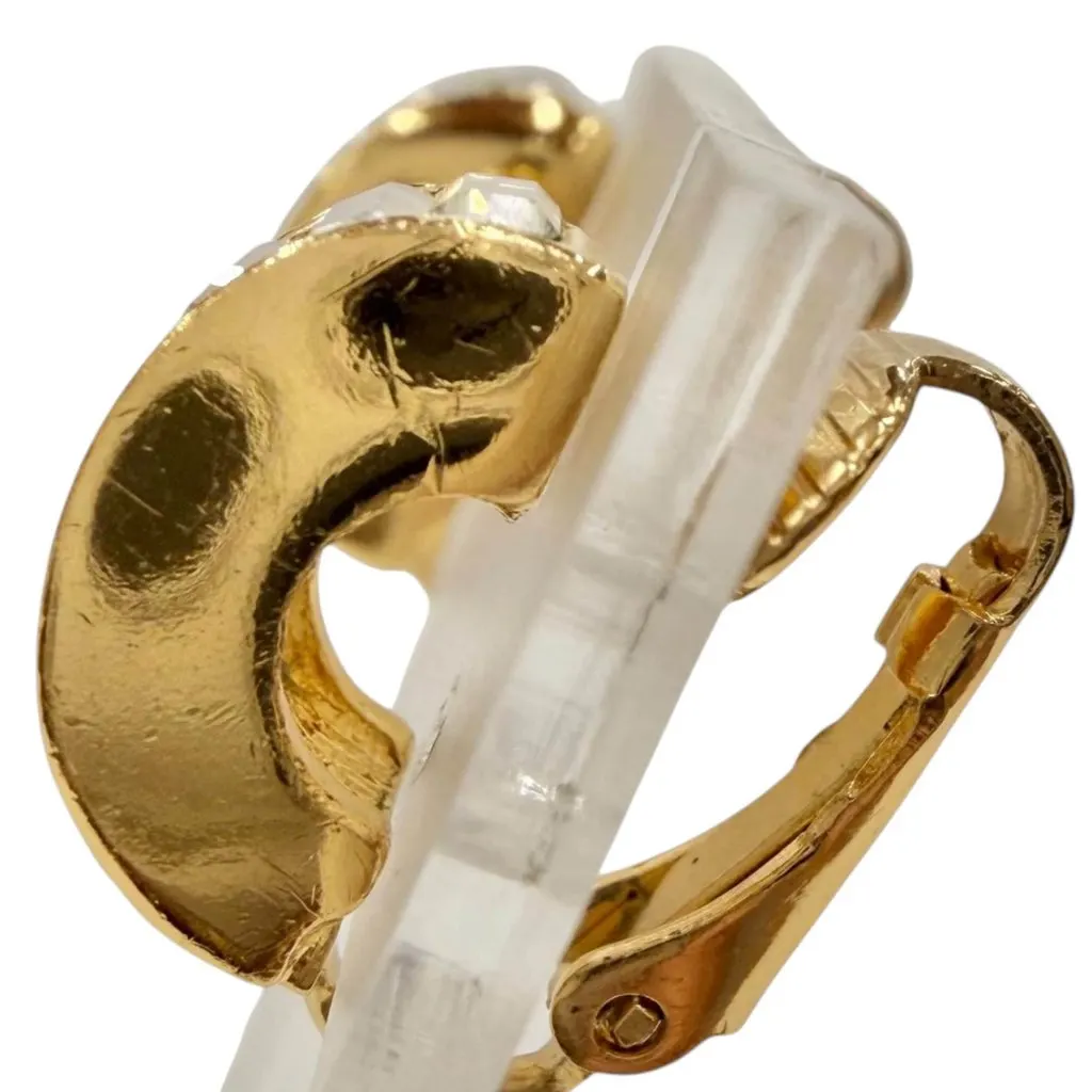 Dior Gold Plated Strass Hoop Clip On Earrings Gold Metal Very good - Model View
