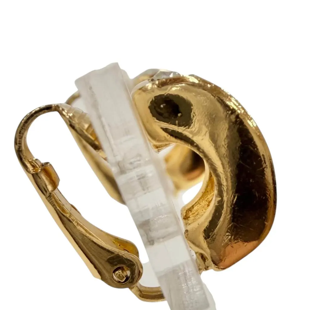 Dior Gold Plated Strass Hoop Clip On Earrings Gold Metal Very good - Box View