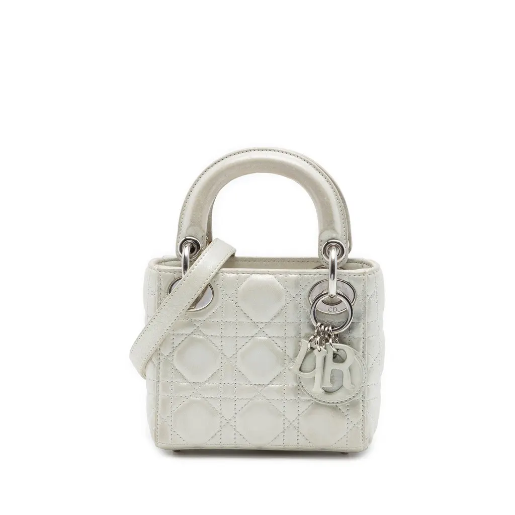 Dior Micro Iridescent Lambskin Cannage Lady Dior Silver Leather Very good - Front View