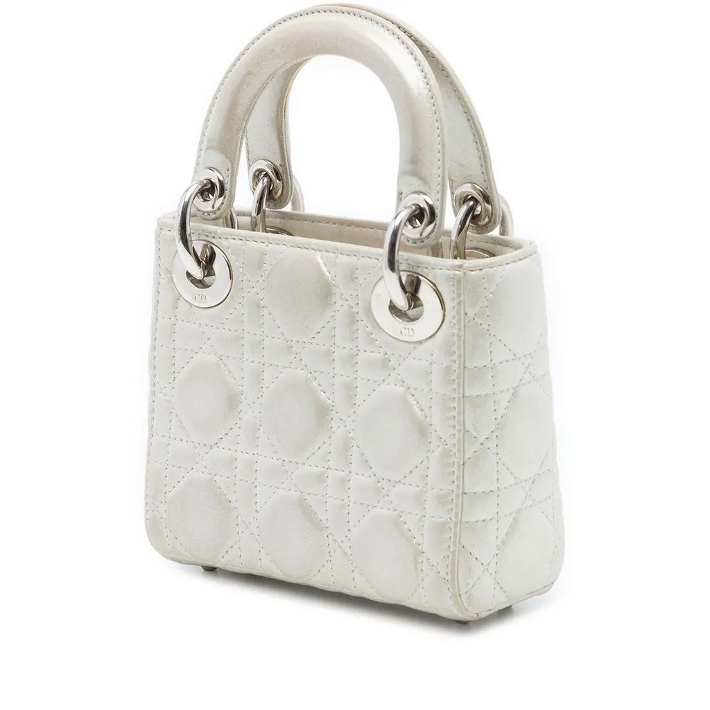 Dior Micro Iridescent Lambskin Cannage Lady Dior Silver Leather Very good - Back View
