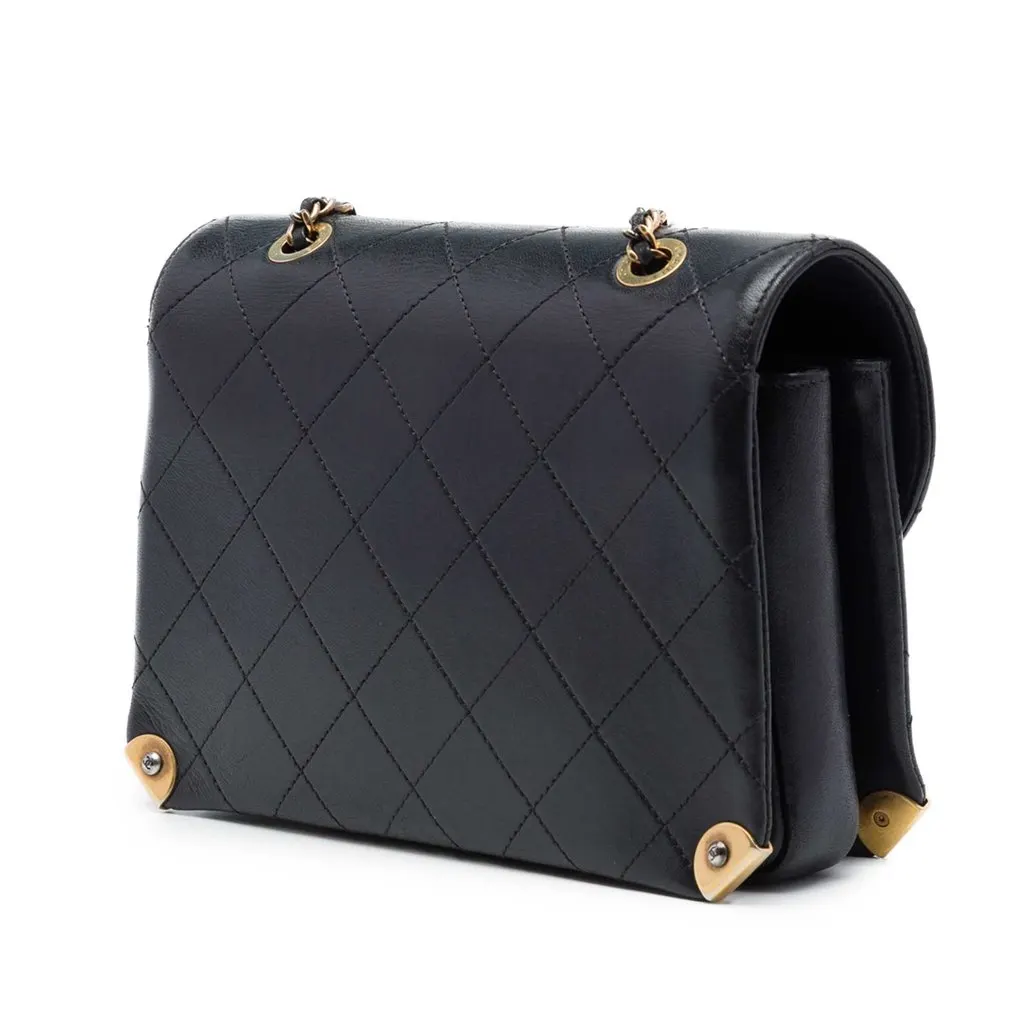 Chanel Quilted Lambskin Around The Corner Flap Black Leather Very good - Back View