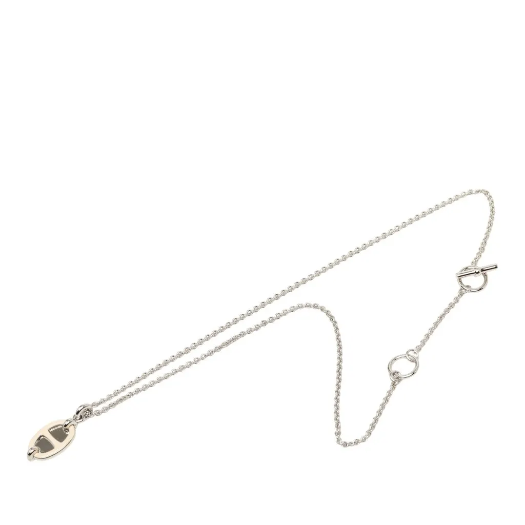 Hermès Palladium Plated Mini Maillon Pendant Necklace Silver Metal Never worn - Front View