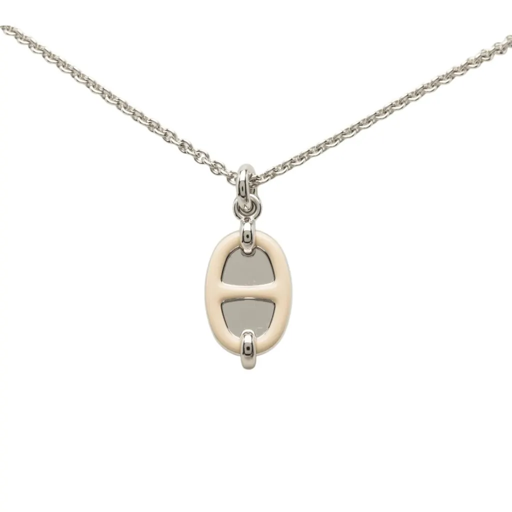 Hermès Palladium Plated Mini Maillon Pendant Necklace Silver Metal Never worn - Back View