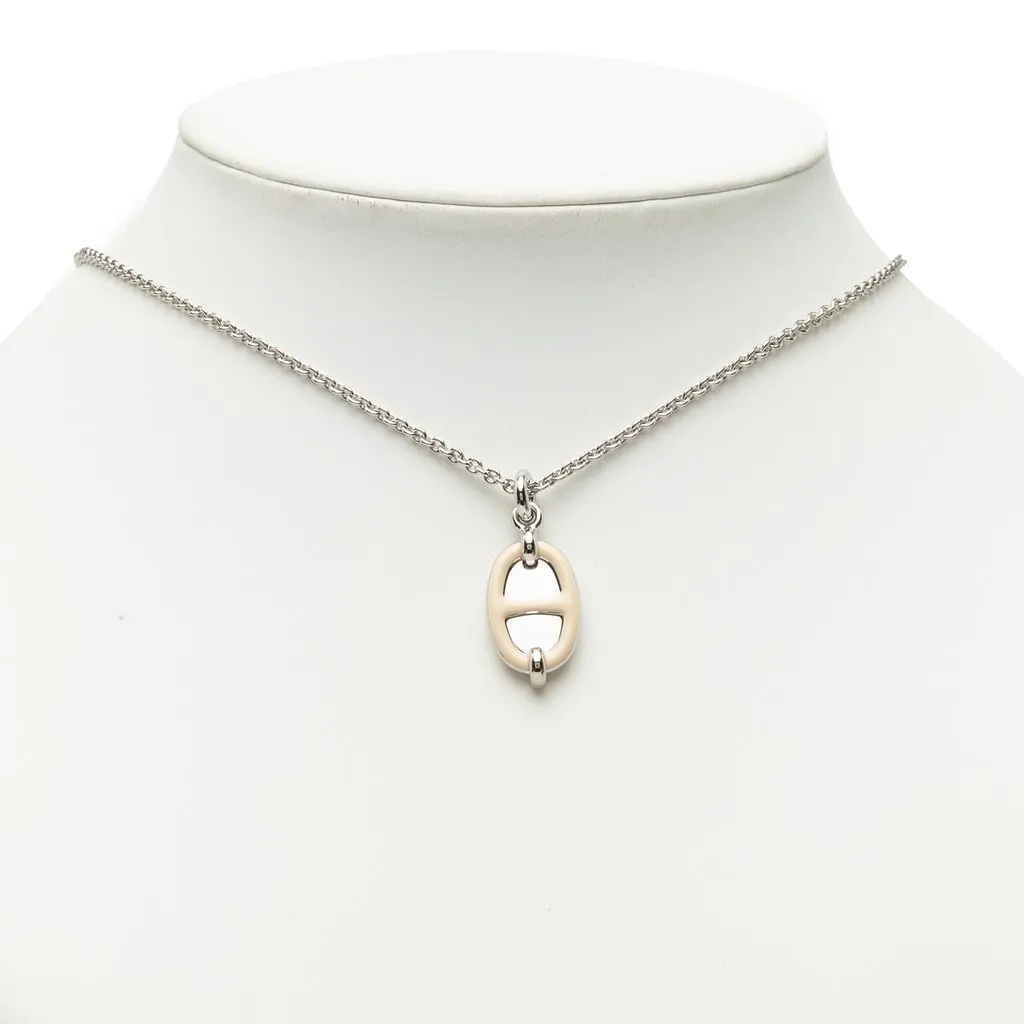 Hermès Palladium Plated Mini Maillon Pendant Necklace Silver Metal Never worn - Box View