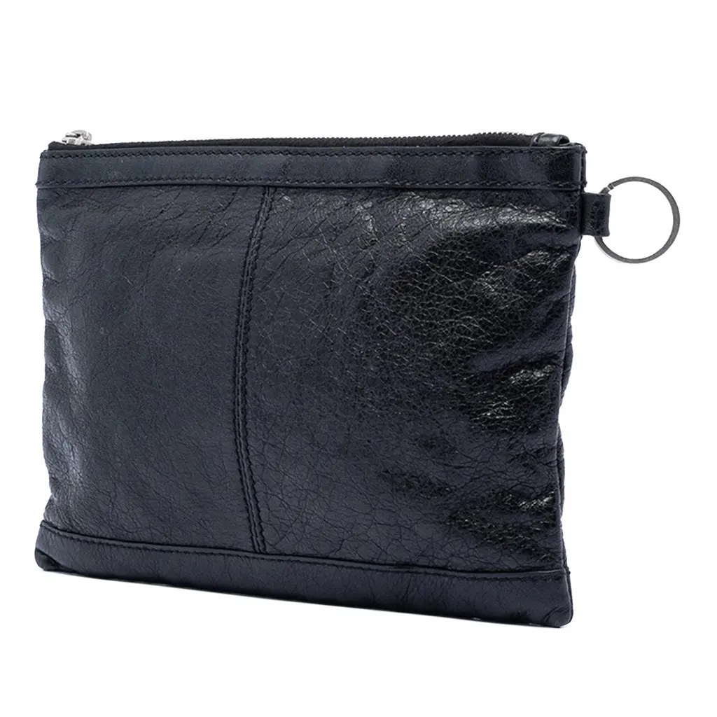 Balenciaga Lambskin Motocross Classic Clip S Clutch Black Leather Very good - Back View