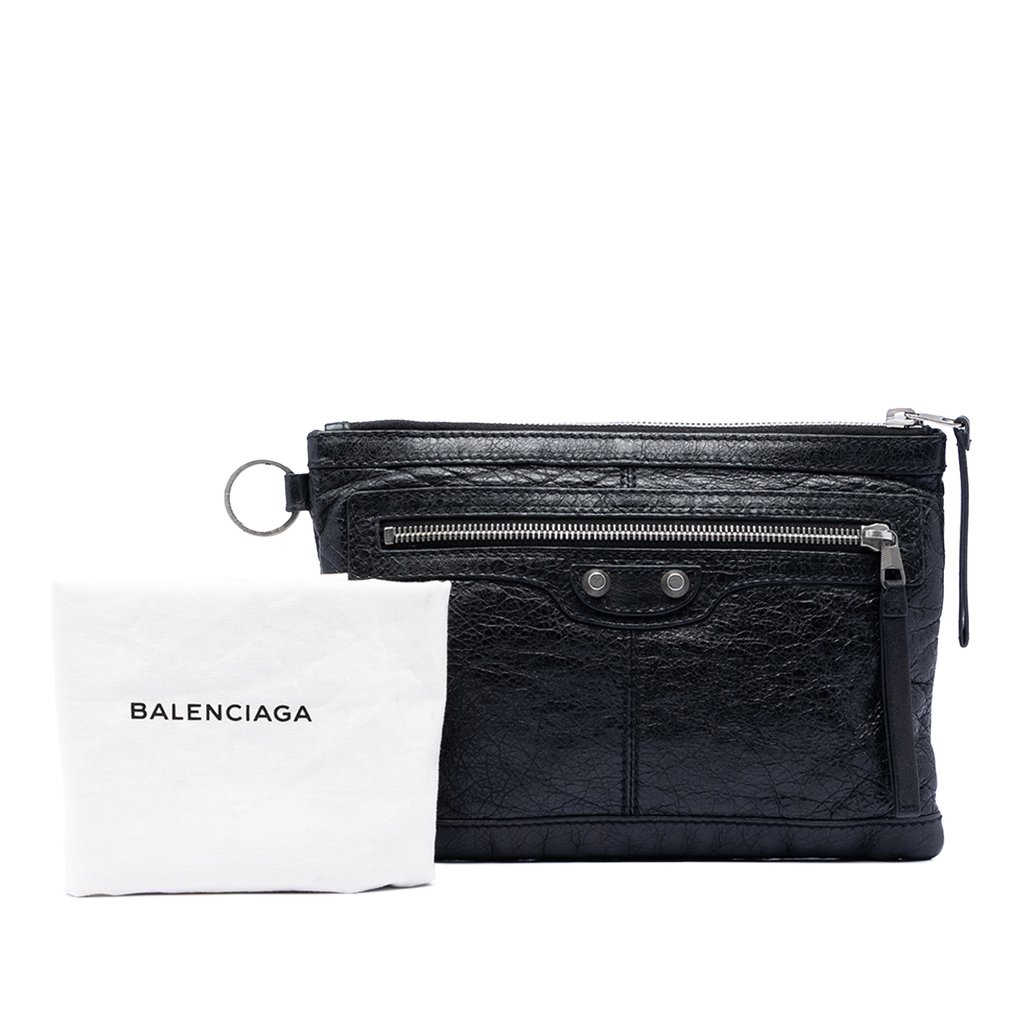 Balenciaga Lambskin Motocross Classic Clip S Clutch Black Sm