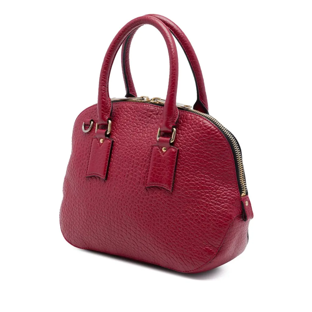 Burberry Small Grained Calfskin Heritage Orchard Bowling Bag Red Leather Good - Back View