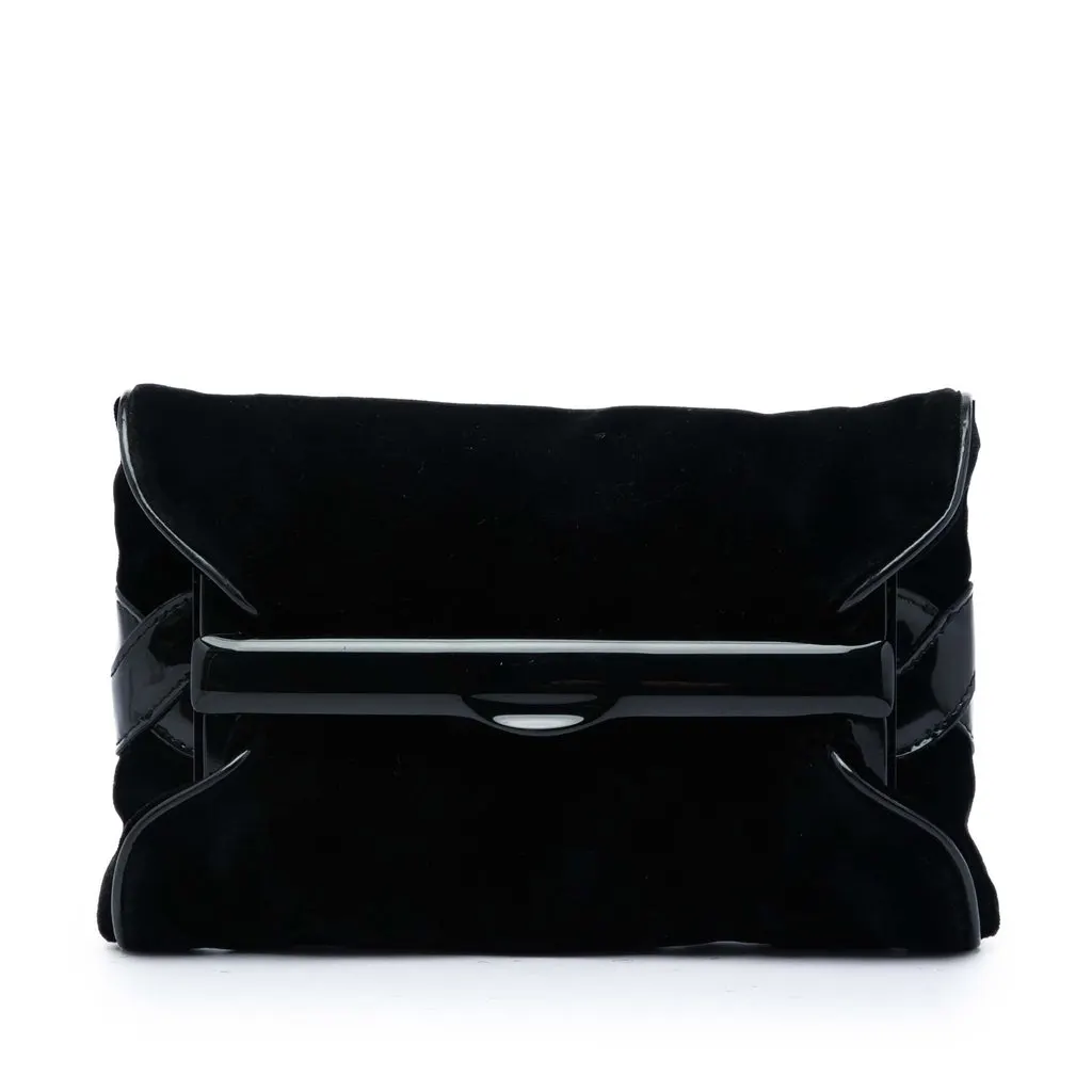 Bottega Veneta Velvet and Patent Clutch Black Very good - Front View
