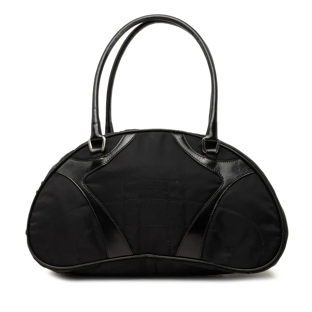 Prada Vitello Drive Trimmed Tessuto Bowler Bag Black Polyamide Good - Front View