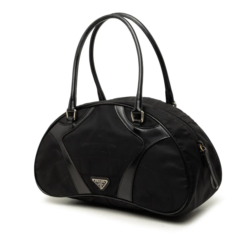 Prada Vitello Drive Trimmed Tessuto Bowler Bag Black Polyamide Good - Back View