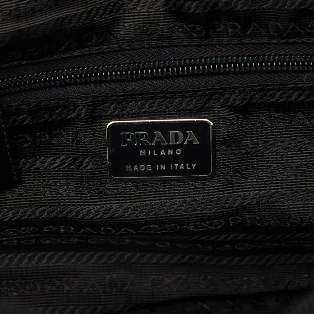 Prada Vitello Drive Trimmed Tessuto Bowler Bag Black Polyamide Good - Box View