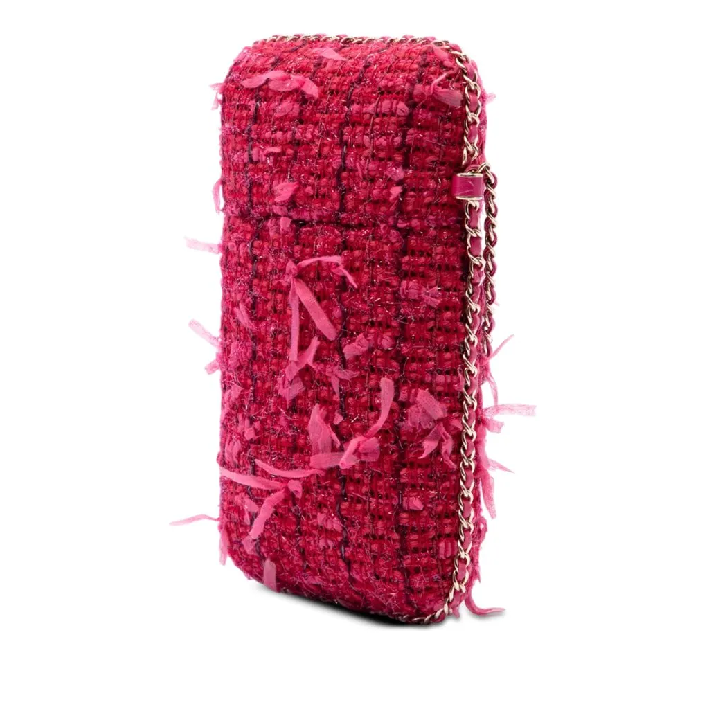 Chanel Tweed Chain Around Phone Holder Pink Very good - Back View