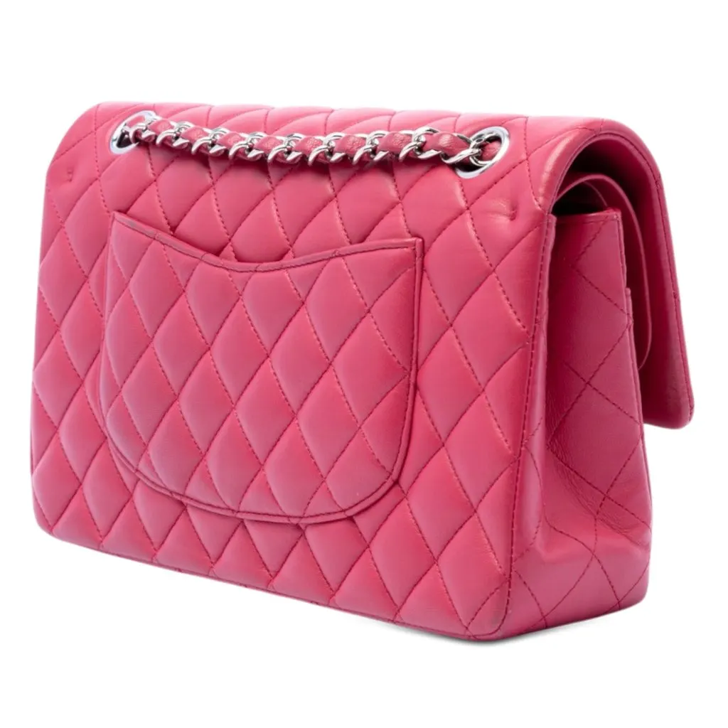 Chanel Medium Classic Lambskin Double Flap Pink Leather Very good - Back View