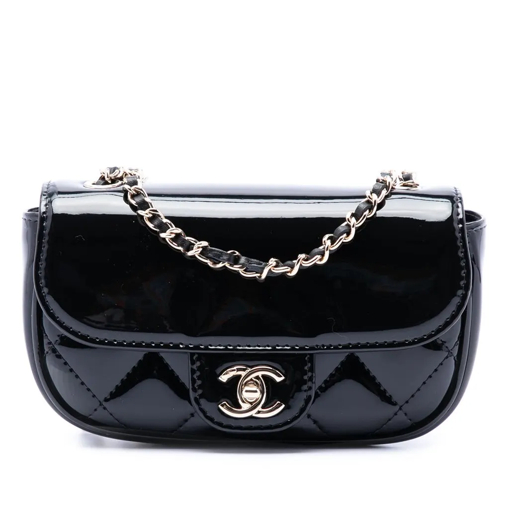 Chanel Mini CC Quilted Patent Single Flap Black Leather Very good - Front View