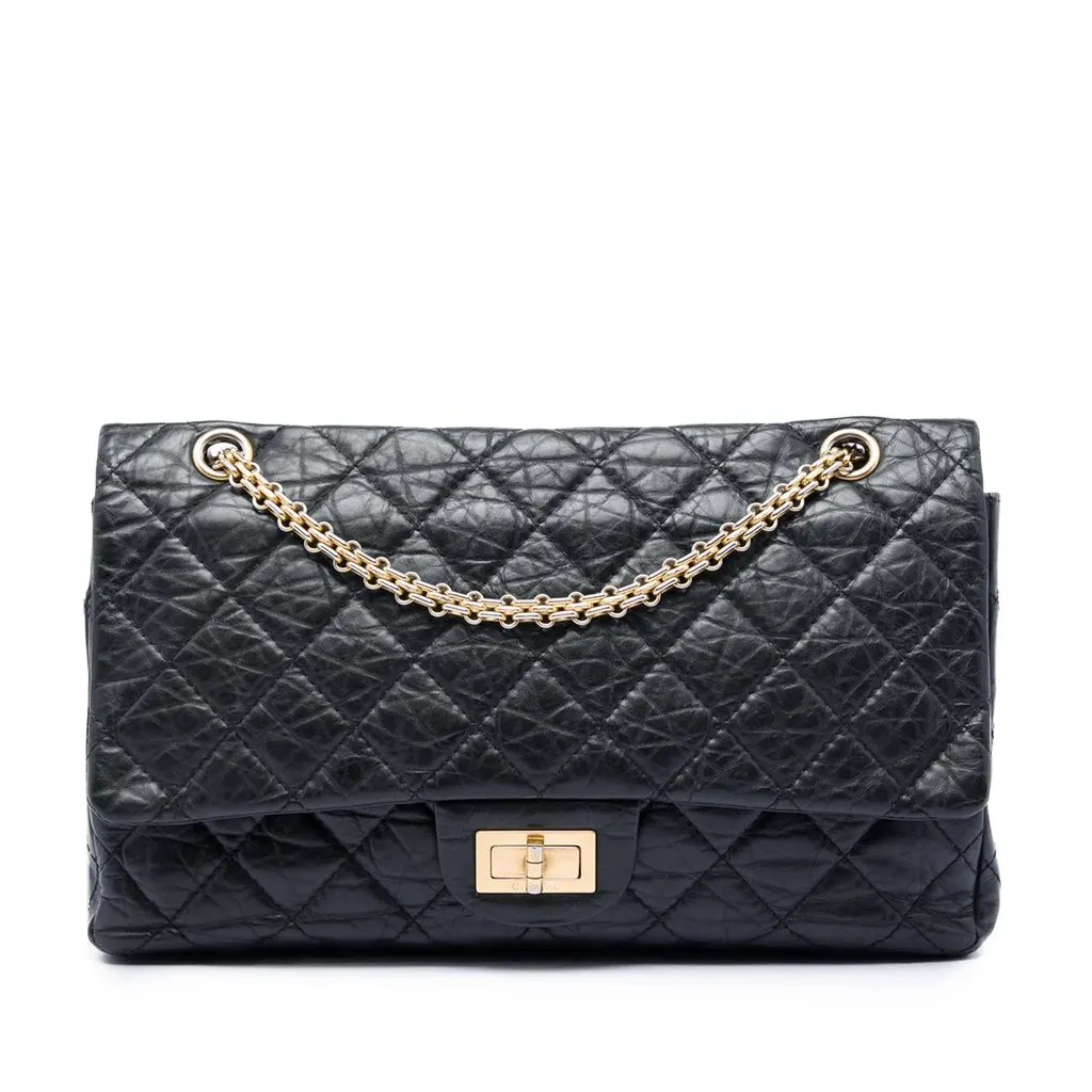 Chanel Quilted Aged Calfskin Reissue 2.55 Double Flap 227 Black Leather Very good - Front View