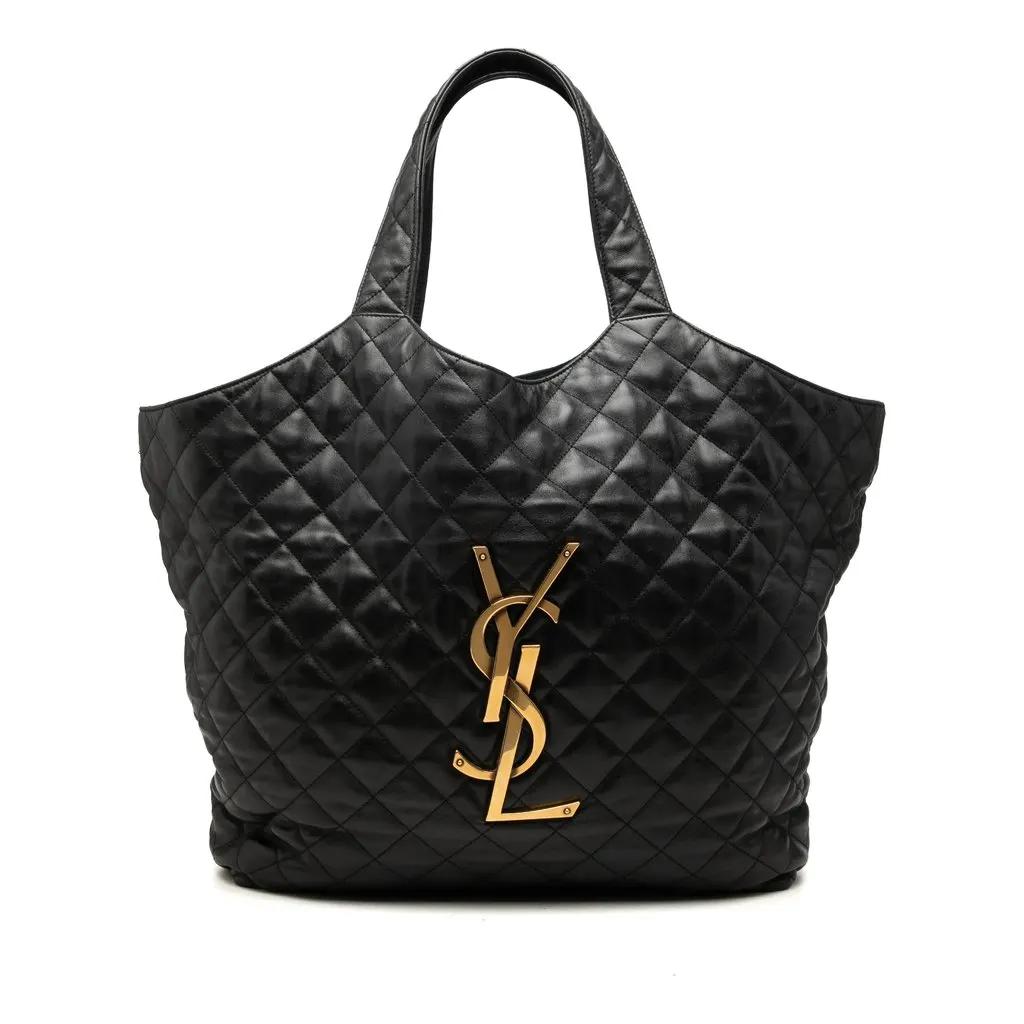 Saint Laurent Maxi Quilted Lambskin Icare Shopping Tote Black Leather Very good - Front View