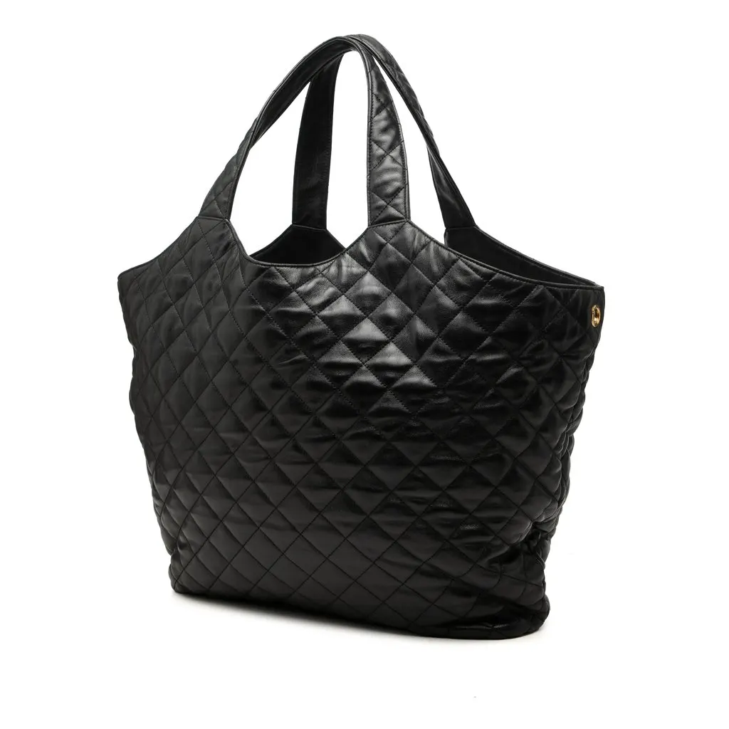 Saint Laurent Maxi Quilted Lambskin Icare Shopping Tote Black Leather Very good - Back View