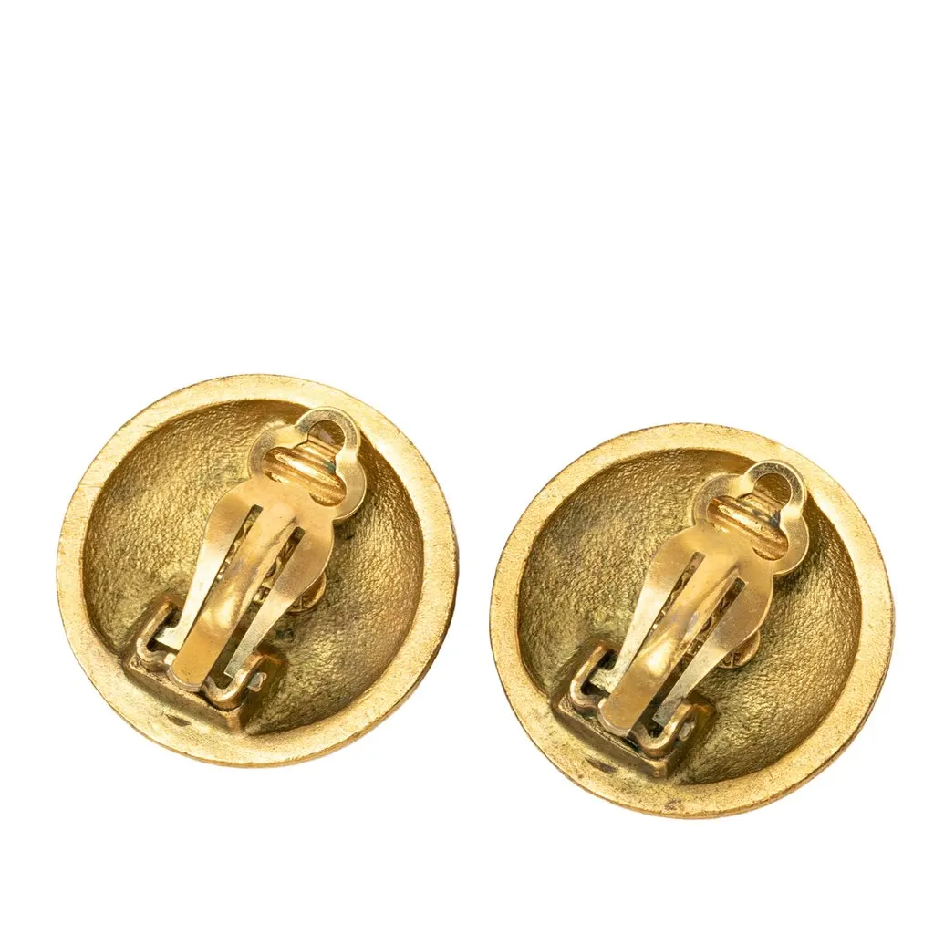 Chanel CC Gold Plated Round Clip On Earrings Gold Metal Very good - Back View