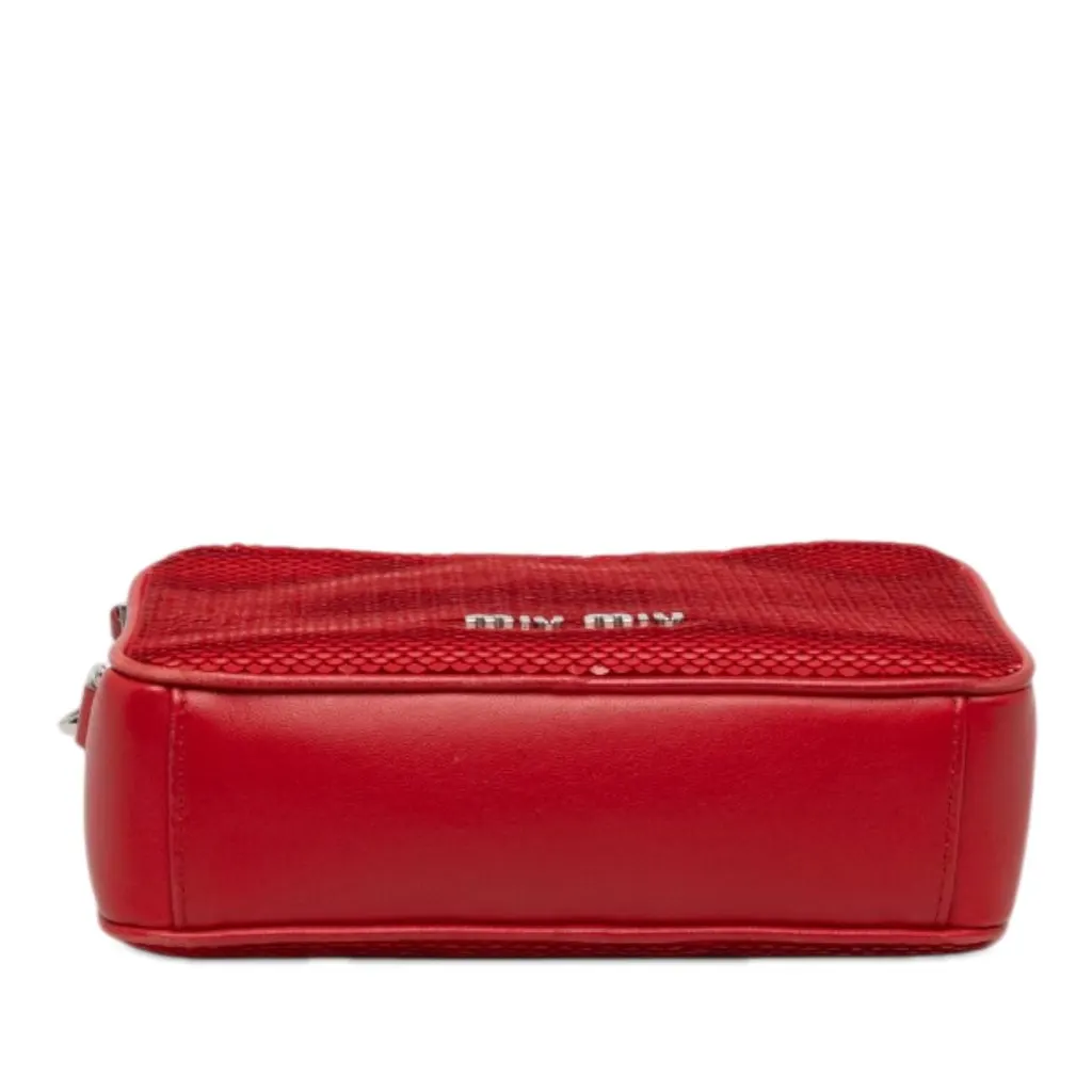 Miu Miu Sequins Paillettes and Calfskin Logo Crossbody Red Satin Very good - Inside View