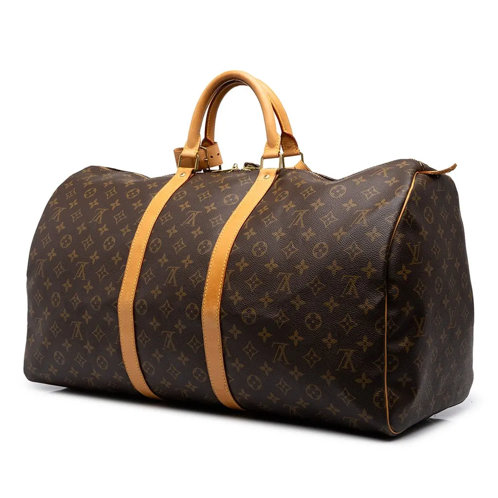 Louis Vuitton Monogram Keepall 55 Brown Canvas Good - Back View