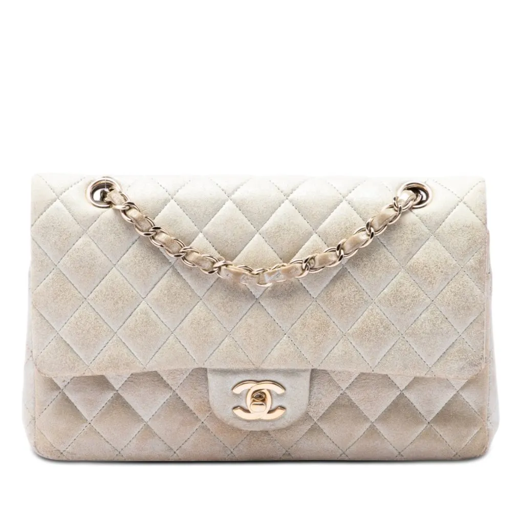 Chanel Medium Classic Iridescent Lambskin Double Flap Gold Leather Very good - Front View