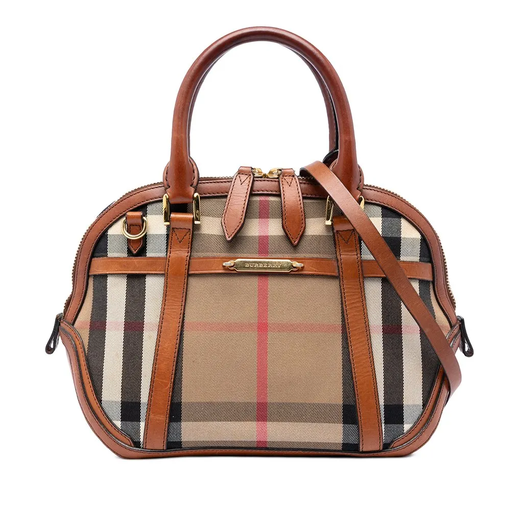 Burberry Small Leather Trimmed House Check Canvas Bridle Orchard Satchel Brown Very good - Front View