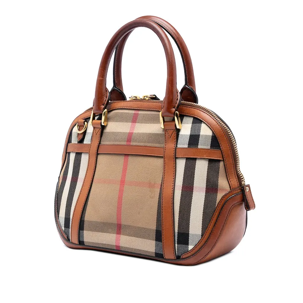 Burberry Small Leather Trimmed House Check Canvas Bridle Orchard Satchel Brown Very good - Back View