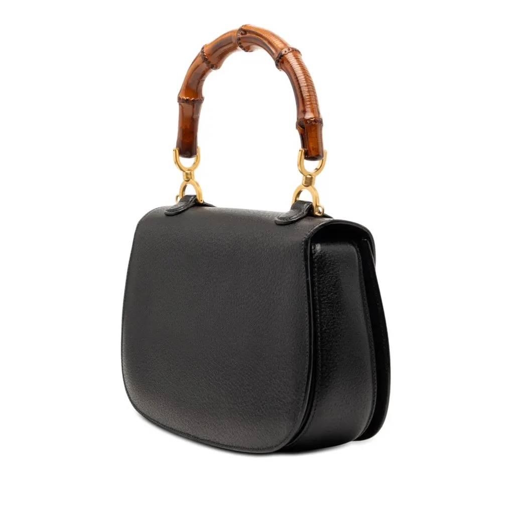 Gucci Small Grained Calfskin Bamboo Night Black Leather Very good - Back View