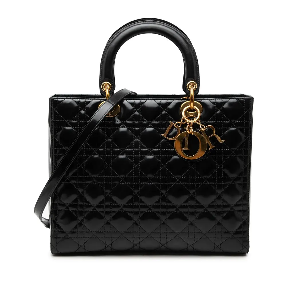 Dior Large Lambskin Cannage Lady Dior Black Leather Very good - Front View