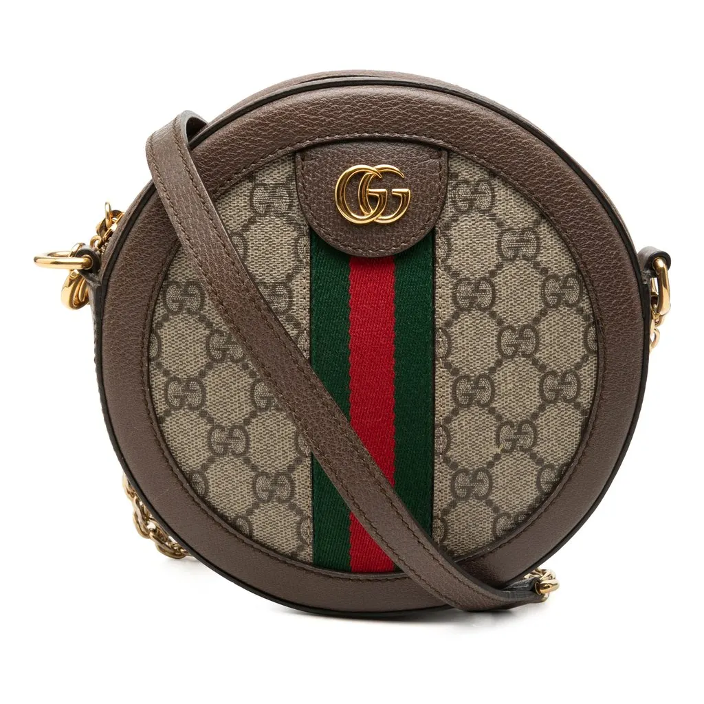 Gucci Mini GG Supreme Web Ophidia Round Crossbody Beige Very good - Front View