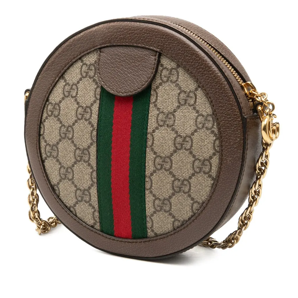 Gucci Mini GG Supreme Web Ophidia Round Crossbody Beige Very good - Back View