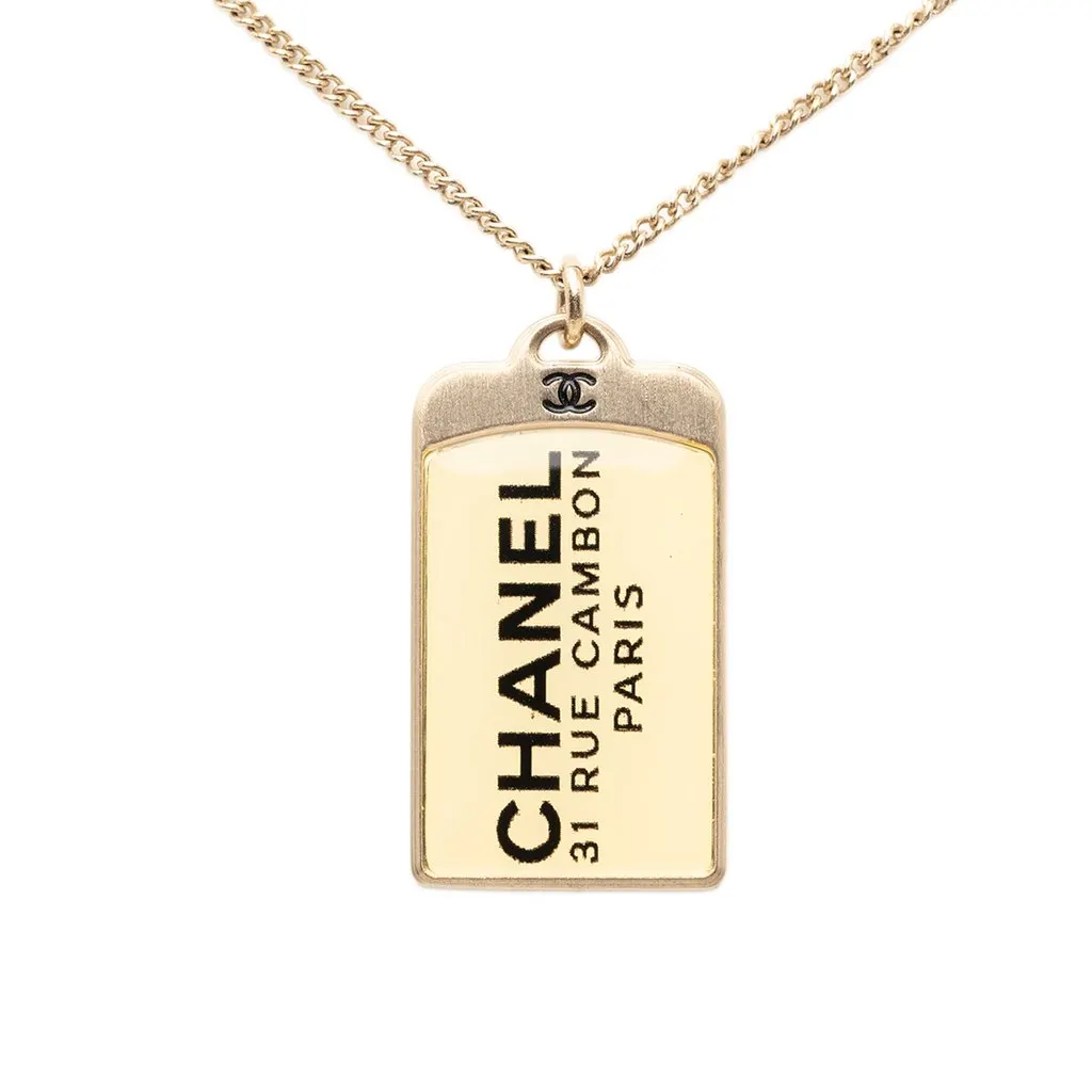 Chanel CC Gold Plated 31 Rue Cambon Dog Tag Pendant Necklace Gold Metal Very good - Back View