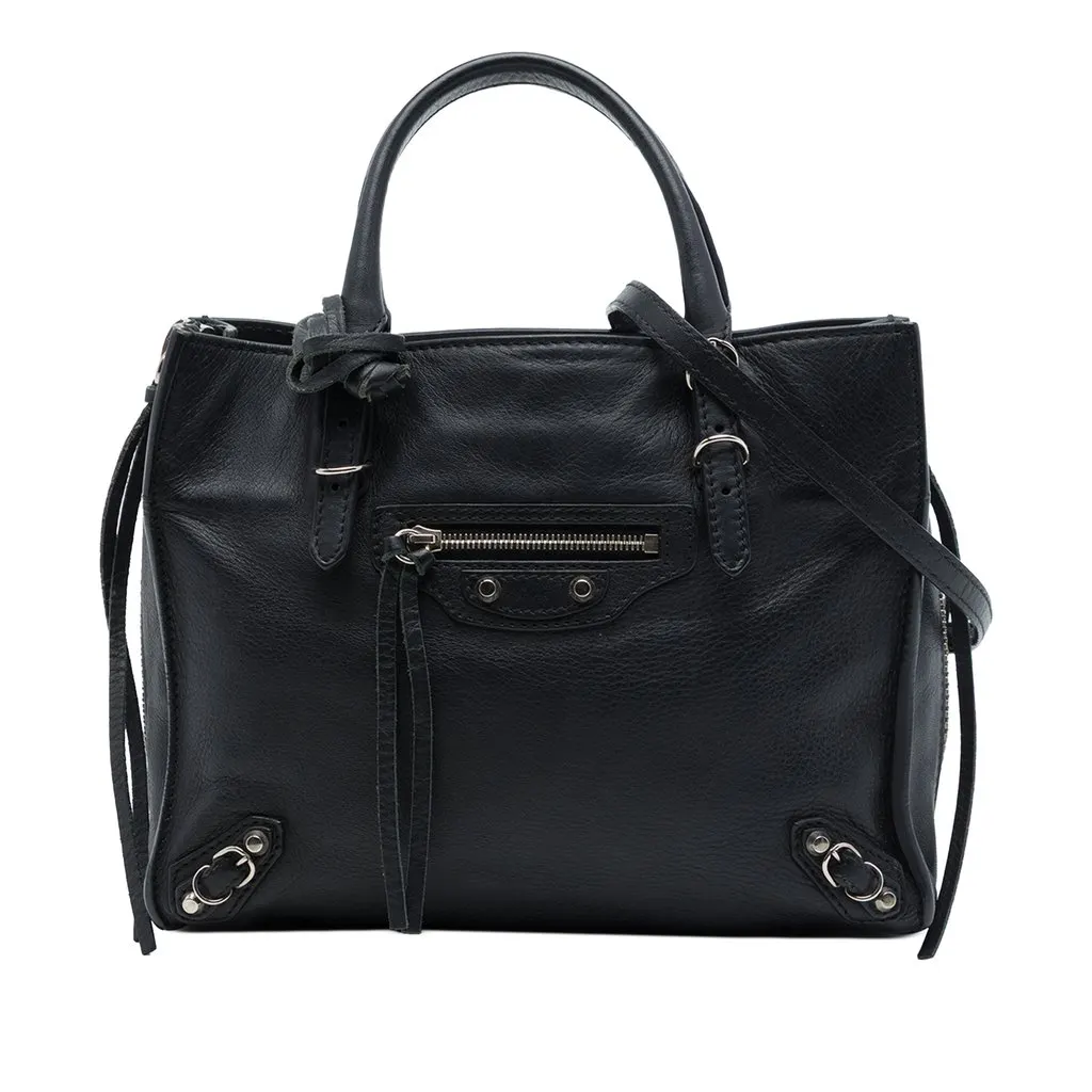 Balenciaga Mini Leather Papier A4 Zip Around Tote Black Leather Good - Front View