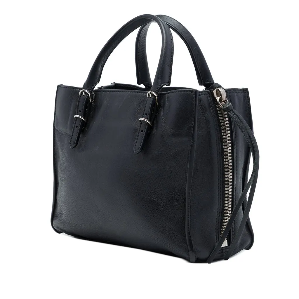 Balenciaga Mini Leather Papier A4 Zip Around Tote Black Leather Good - Back View