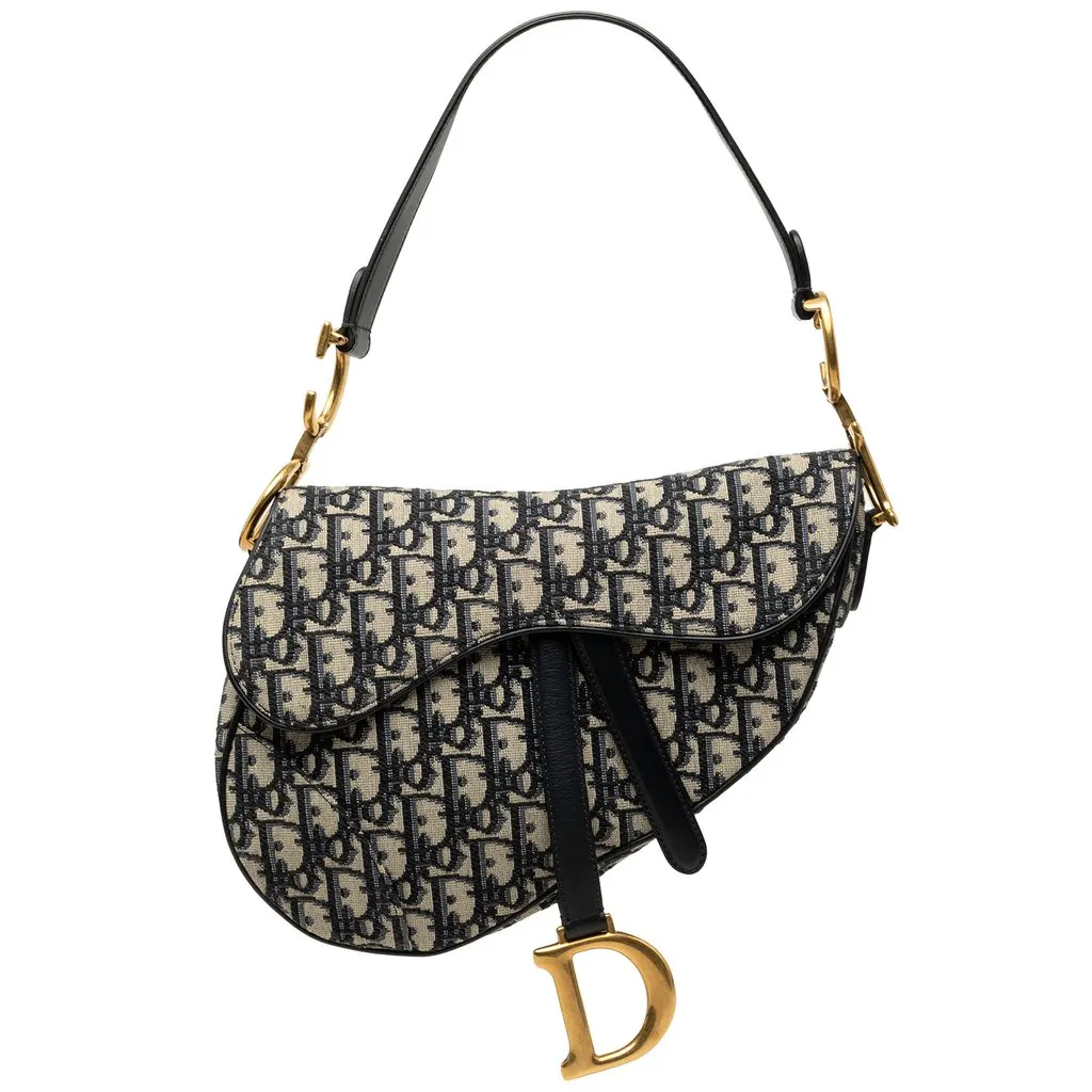 Dior Oblique Canvas Saddle Bag Blue Very good - Front View