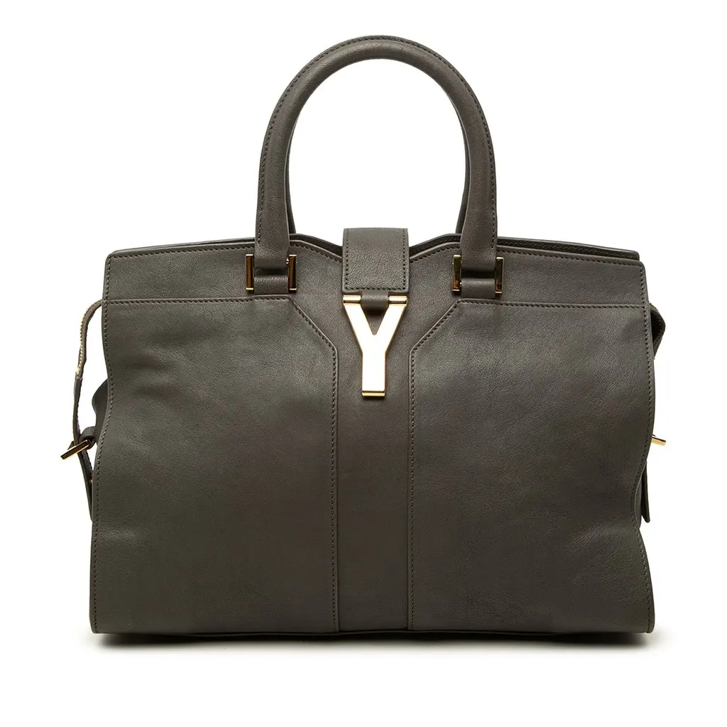 Saint Laurent Small Sheepskin Cabas Chyc Satchel Grey Leather Good - Front View