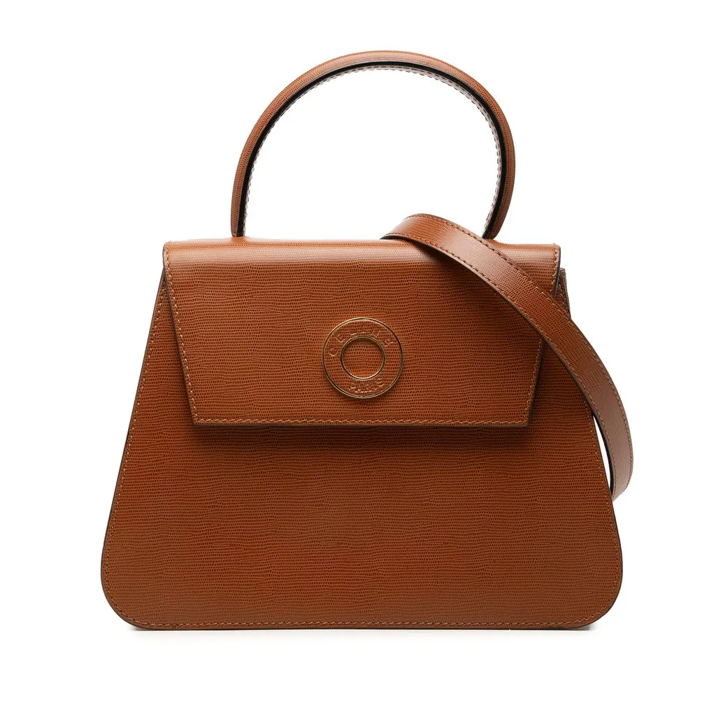 Celine Embossed Leather Top Handle Bag Brown Leather Very good - Front View