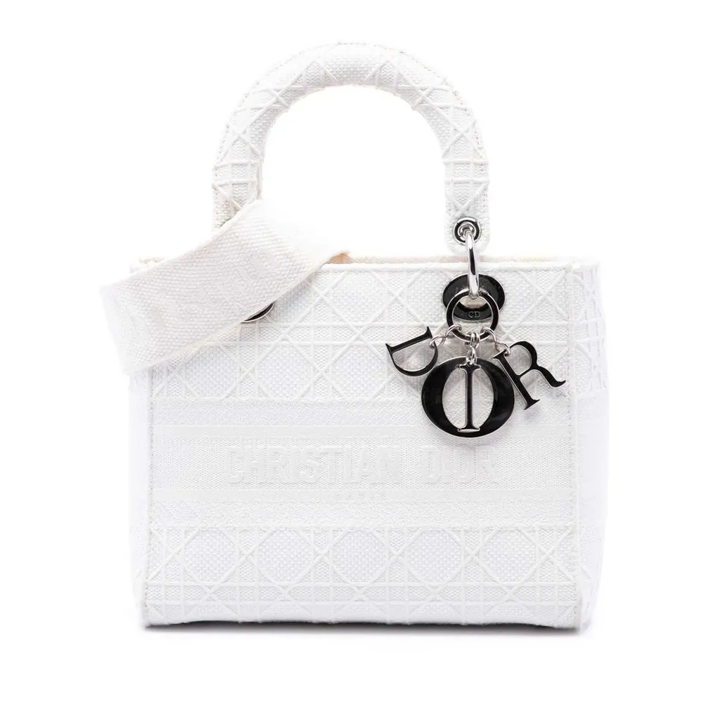 Dior Medium Embroidered Canvas Cannage Lady D Lite White Canvas Good - Front View