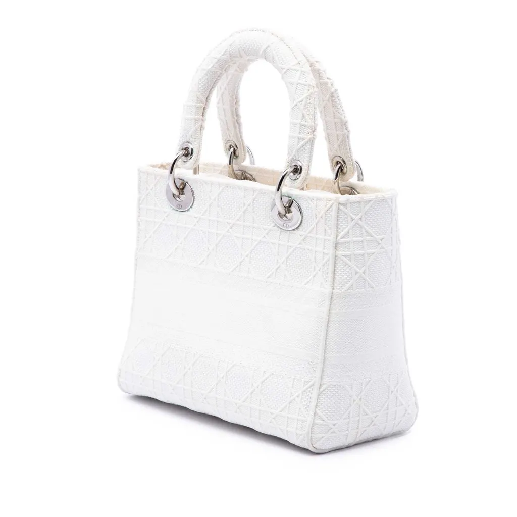 Dior Medium Embroidered Canvas Cannage Lady D Lite White Canvas Good - Back View