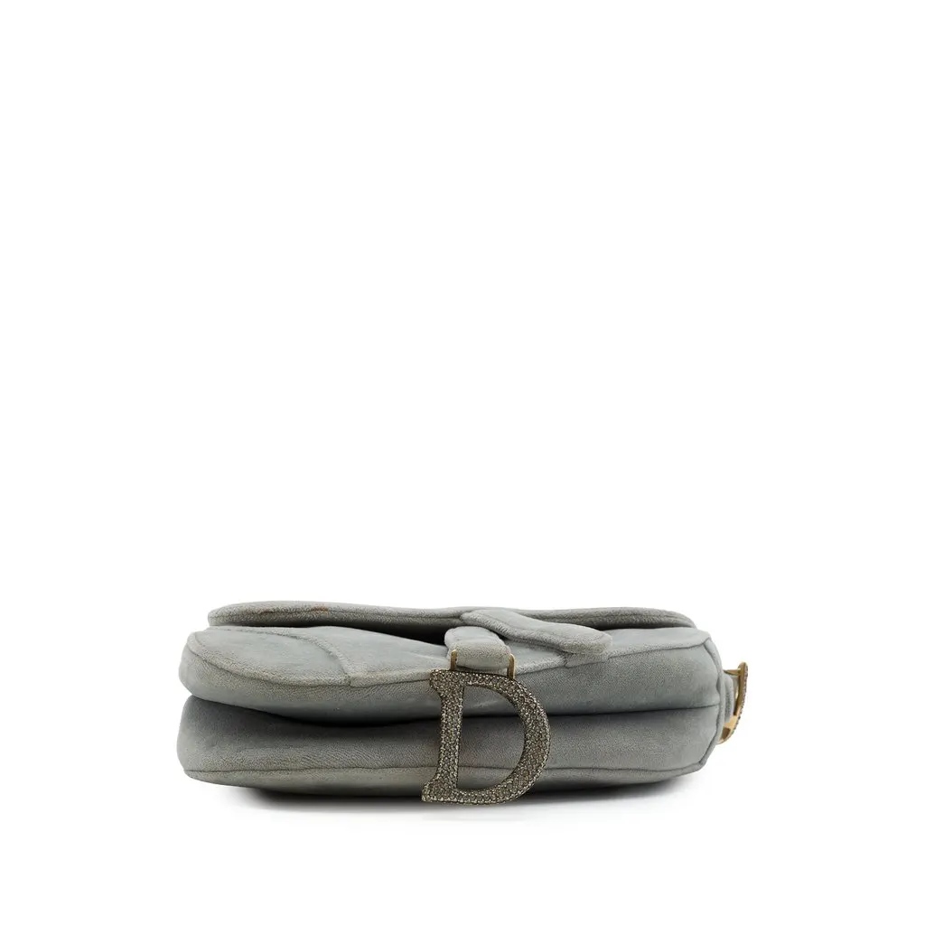 Dior Mini Velvet Crystal Embellished Hardware Saddle Bag Grey Velvet Very good - Inside View