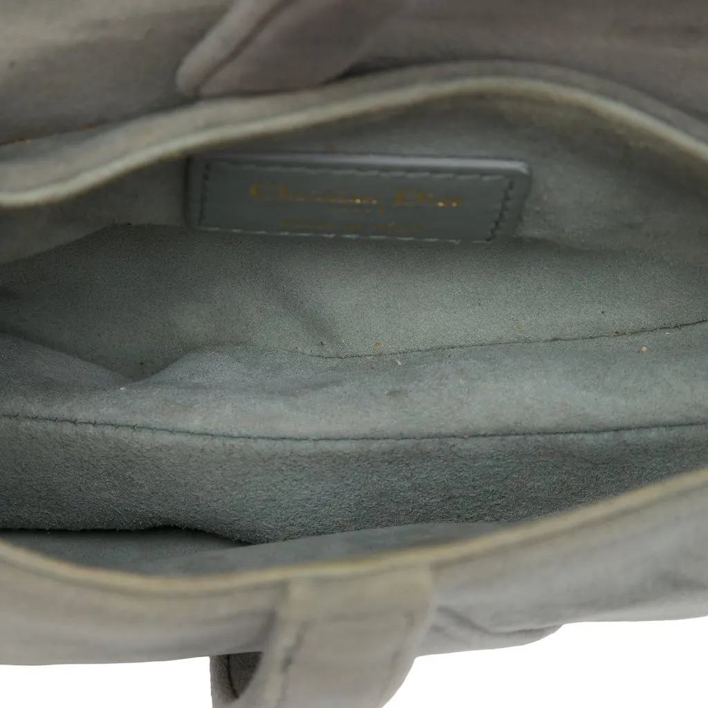 Dior Mini Velvet Crystal Embellished Hardware Saddle Bag Grey Velvet Very good - Model View