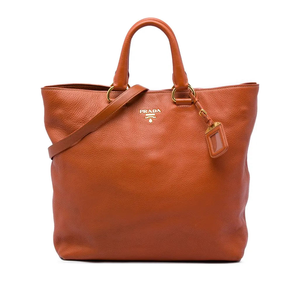 Prada Vitello Daino Open Convertible Tote Orange Leather Very good - Front View