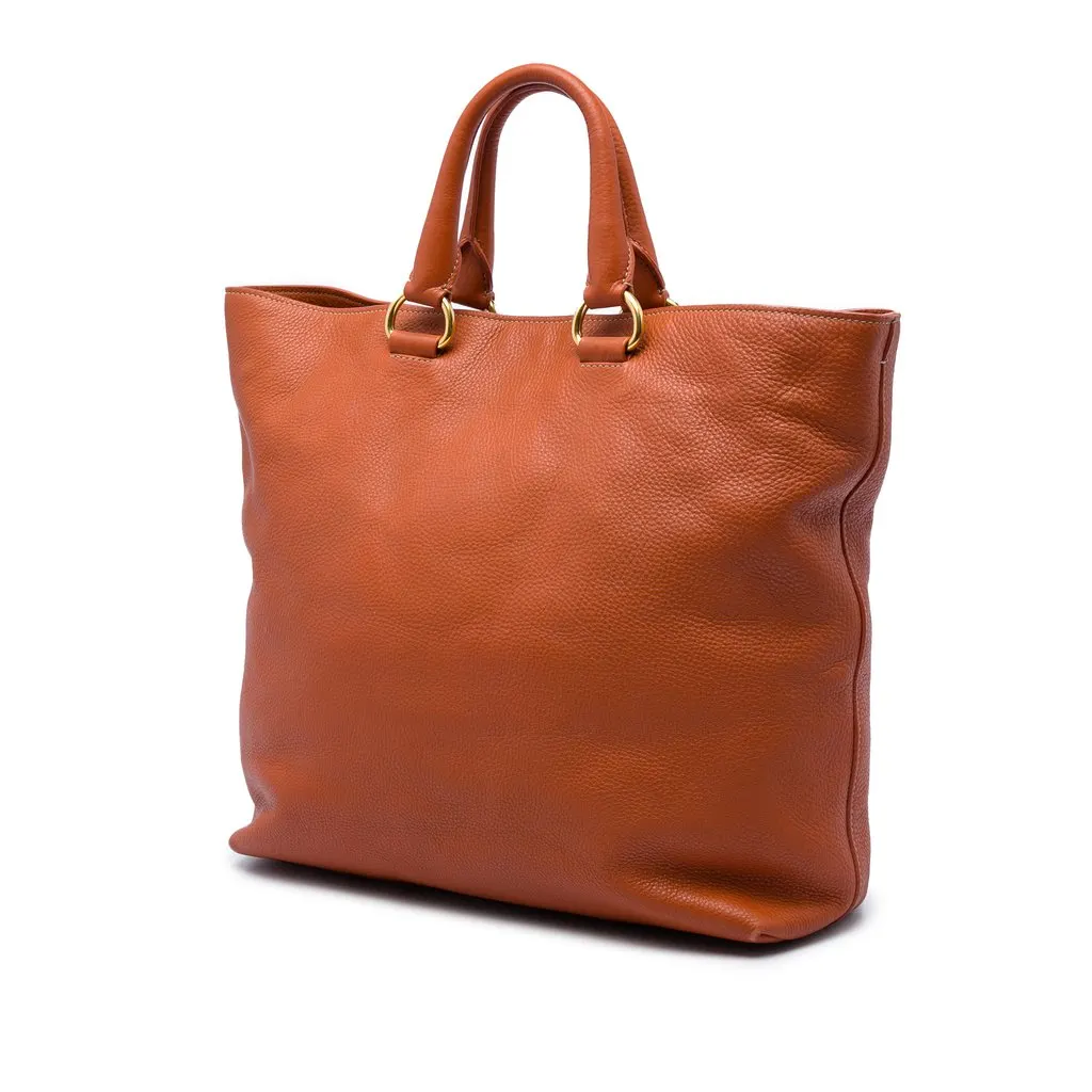 Prada Vitello Daino Open Convertible Tote Orange Leather Very good - Back View