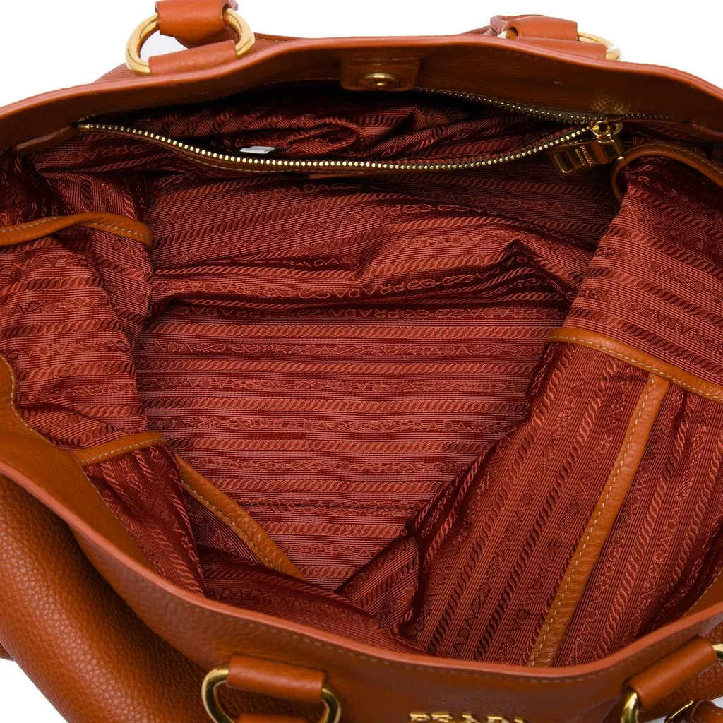 Prada Vitello Daino Open Convertible Tote Orange Leather Very good - Model View