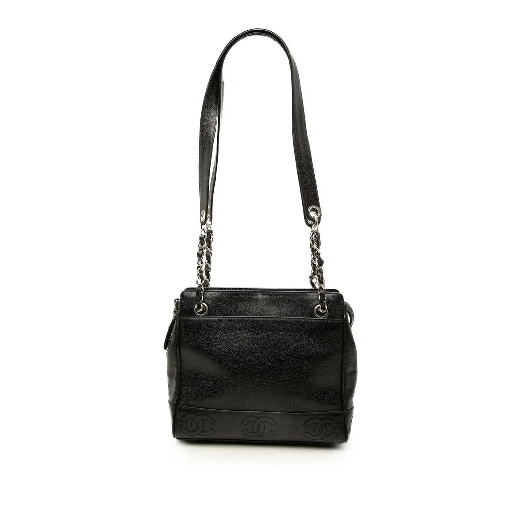 Chanel Triple CC Caviar Tote Black Leather Good - Front View