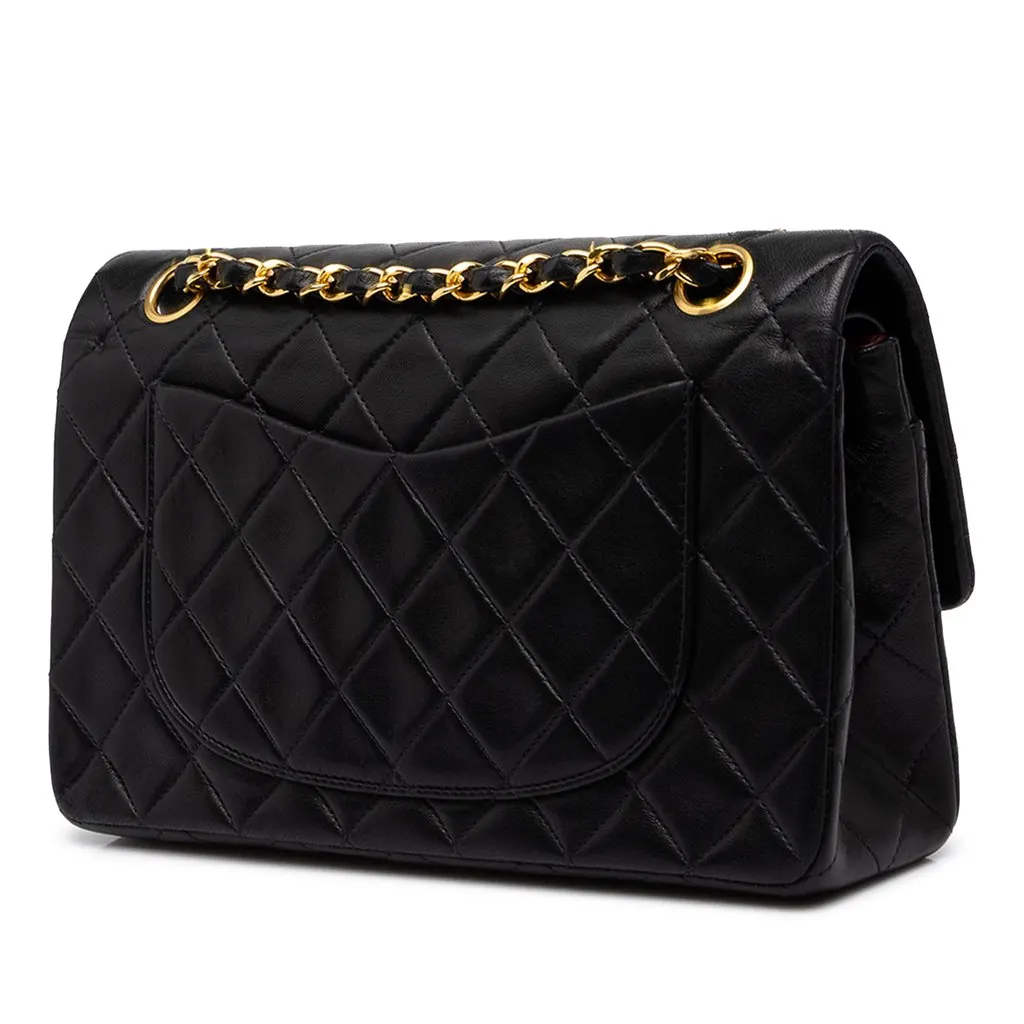 Chanel Small Classic Lambskin Double Flap Black Leather Good - Back View