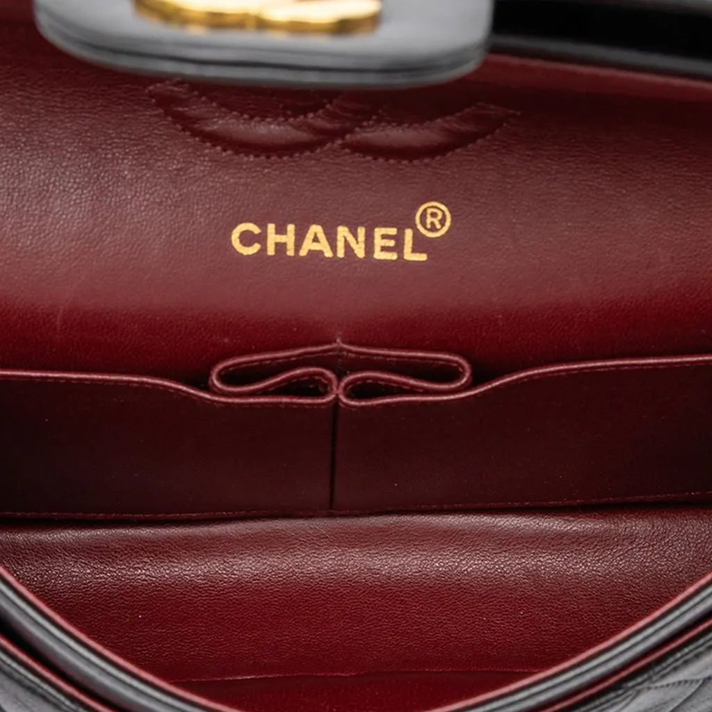 Chanel Small Classic Lambskin Double Flap Black Leather Good - Model View