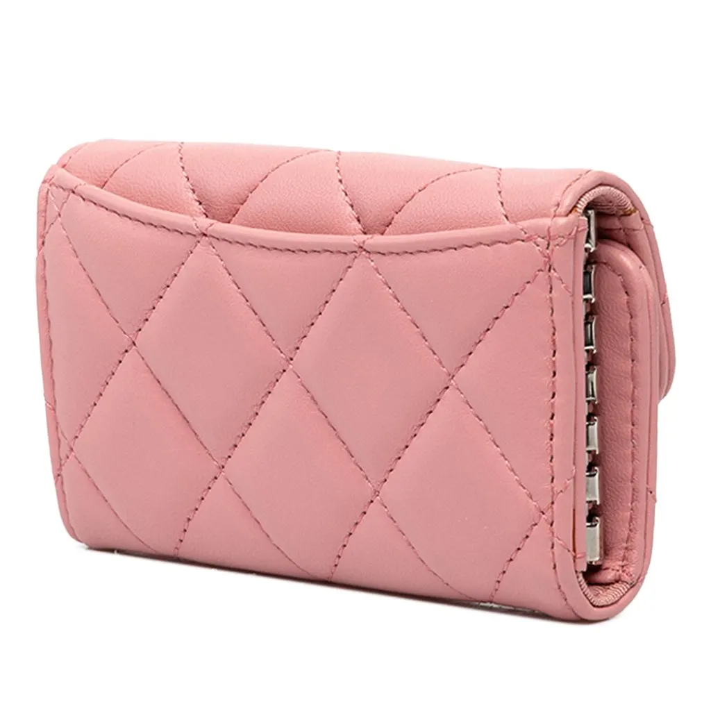 Chanel CC Quilted Lambskin Flap Card Holder Pink Leather Very good - Back View